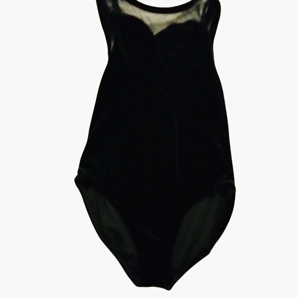 Little Stars Black Velvet Leotard Sheer Shoulders Dance Halloween MC Girls Mediu